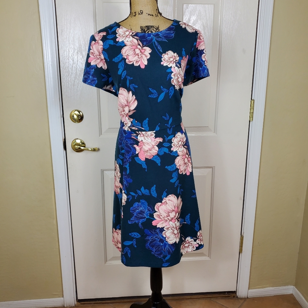 Eliza J Fit & Flare Floral Short Sleeve Dress